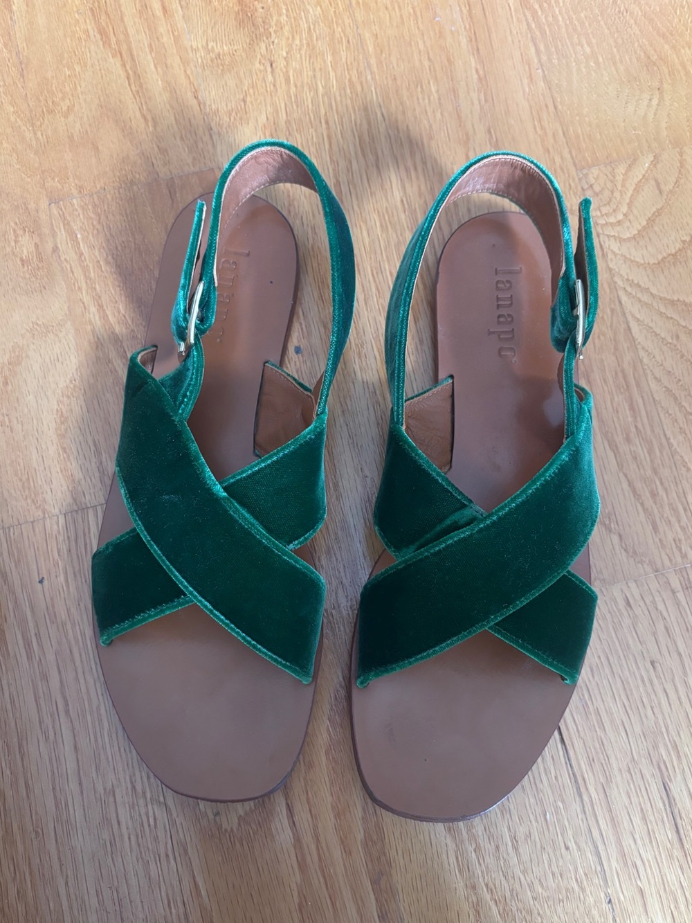 Lanapo Paraggi Green Velvet Sandals Flats size 10